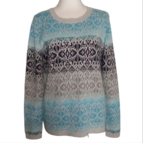 Talbots Nordic Lights Lambswool Blend Fair Isle Ombre Crew Neck Sweater Size Med - Picture 2 of 9